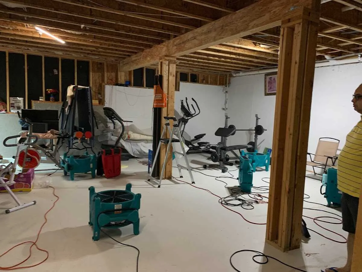 Basement drying equipment setup for Contents Cleaning & Restoration in Edwardsville